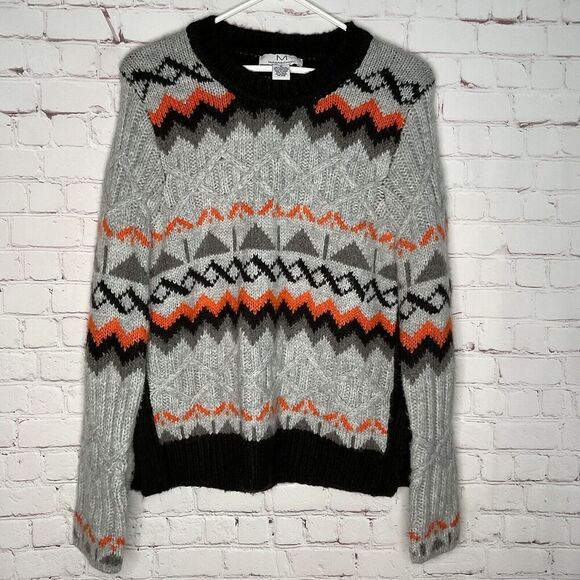 Magaschoni Tribal Sweater Womens Medium Crew Cable Pullover Aztec Southwestern - Picture 2 of 9